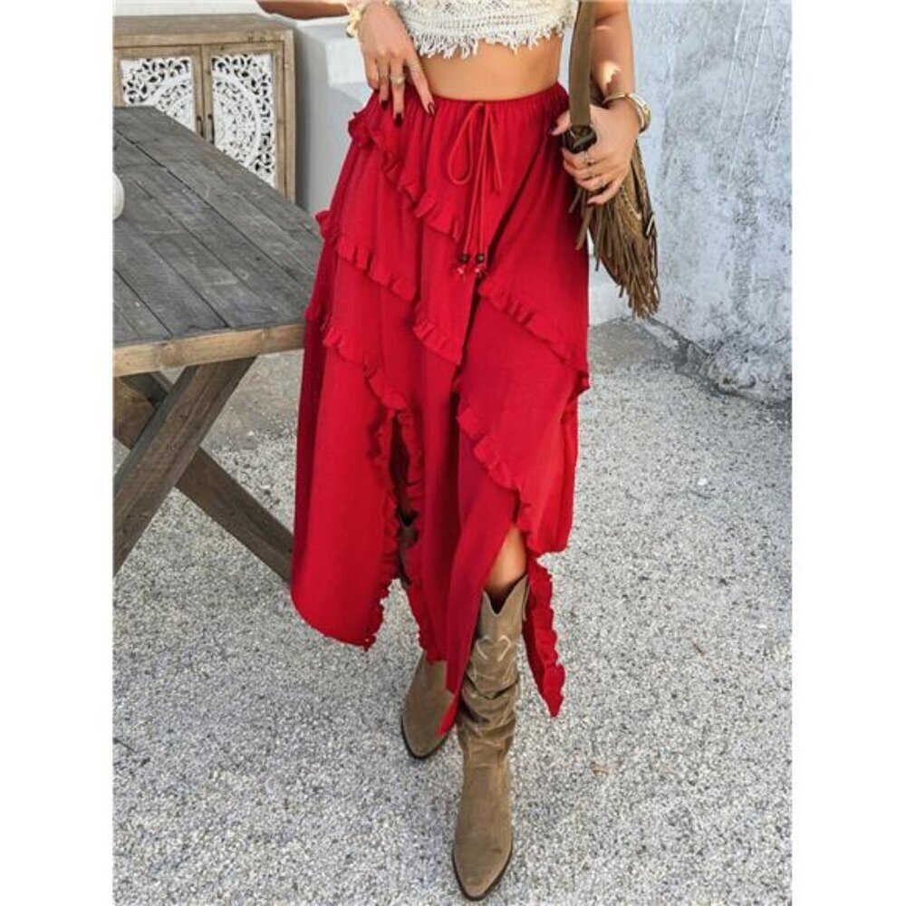 Devine Slit Drawstring Ruffled Skirt - Picture 16 of 16